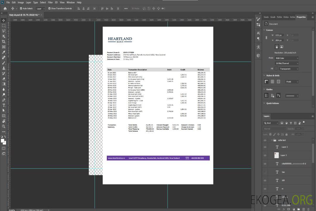 Relevé bancaire de Heartland en Nouvelle-Zélande template Relevé bancaire de Heartland en Nouvelle-Zélande template
